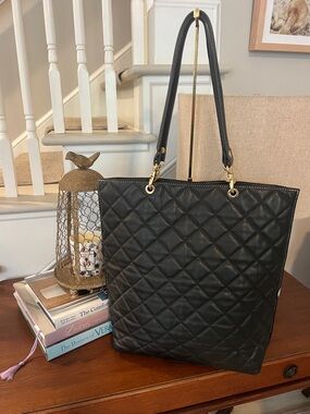 J. McLaughlin Aken Black Quilted Shopper Tote